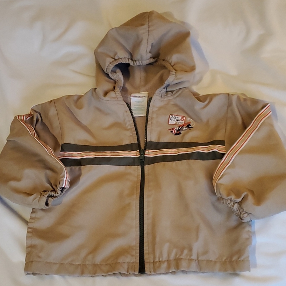 Boys 4T tan zip up jacket, airplane design